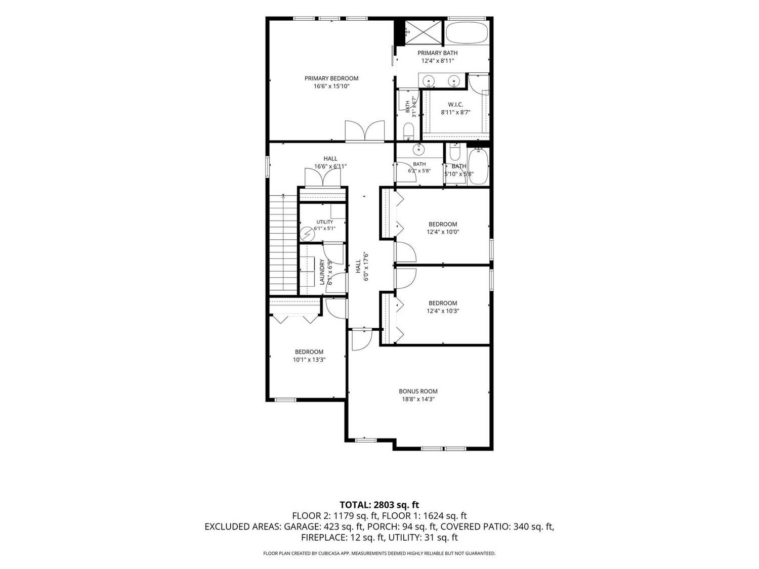 Second floor plan with dimensions