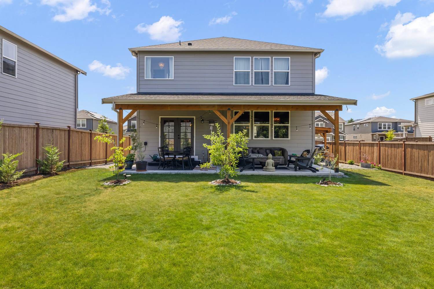 Fully fenced backyard on the 8,226 sq ft lot