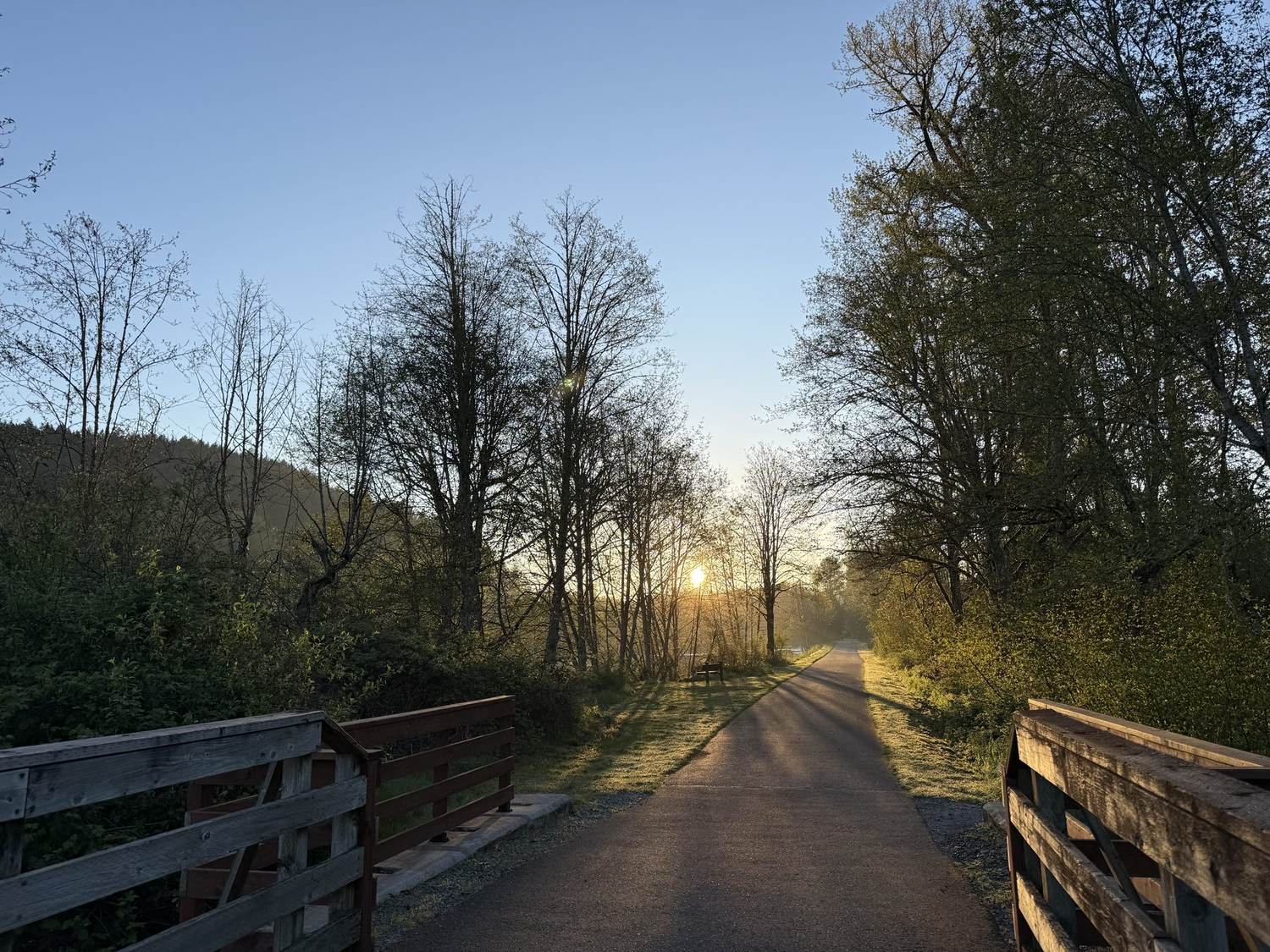 Footbridge on the Foothills Trail at sunrise