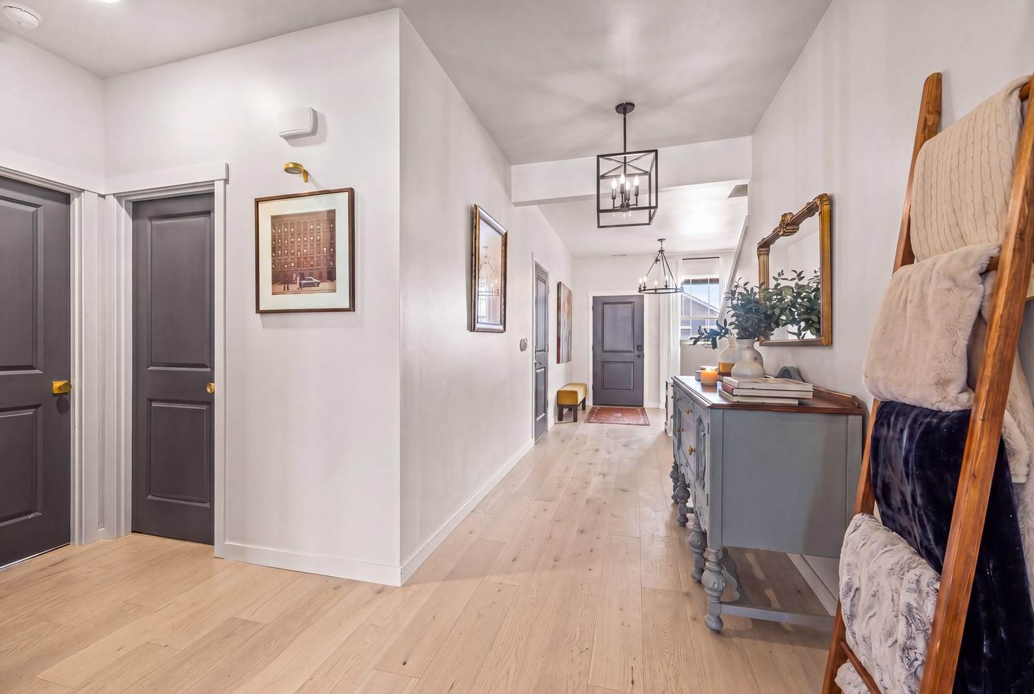 Engineered hardwood along the first-floor hallway