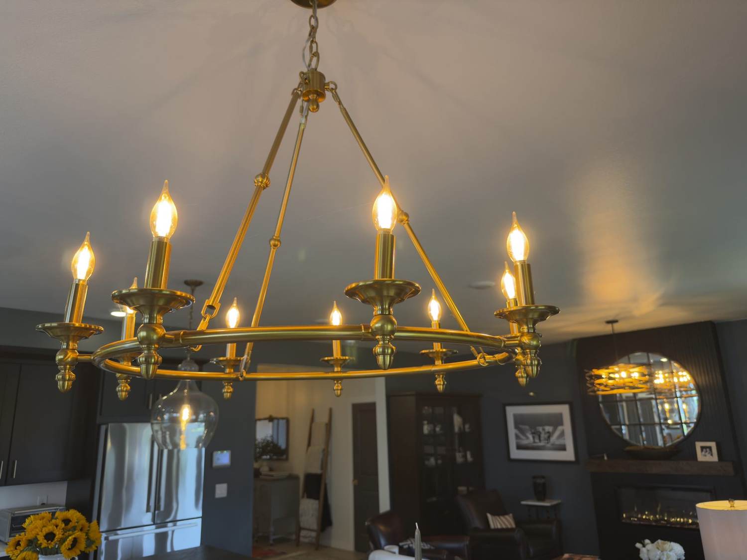 Designer brass chandelier detail