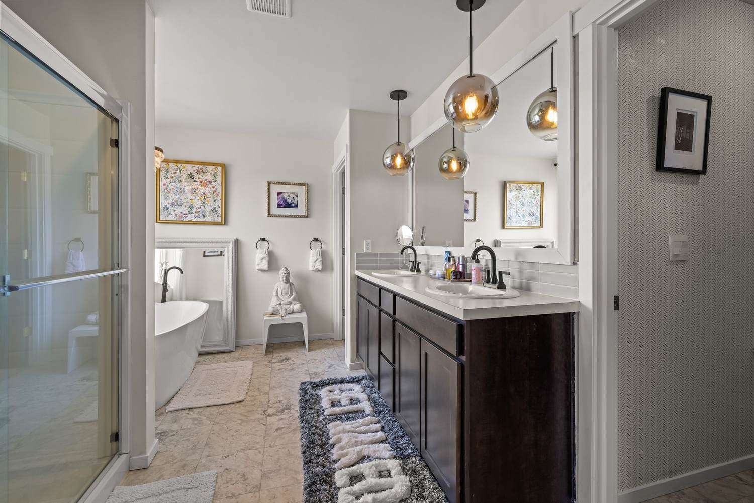 Primary bath — double vanity and soaking tub