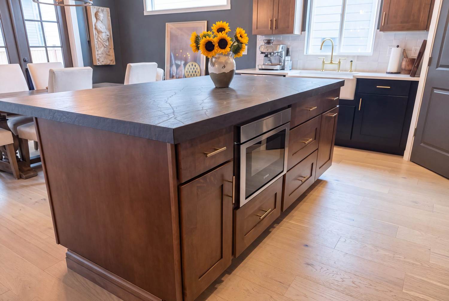 Kitchen island with built-in Bosch microwave
